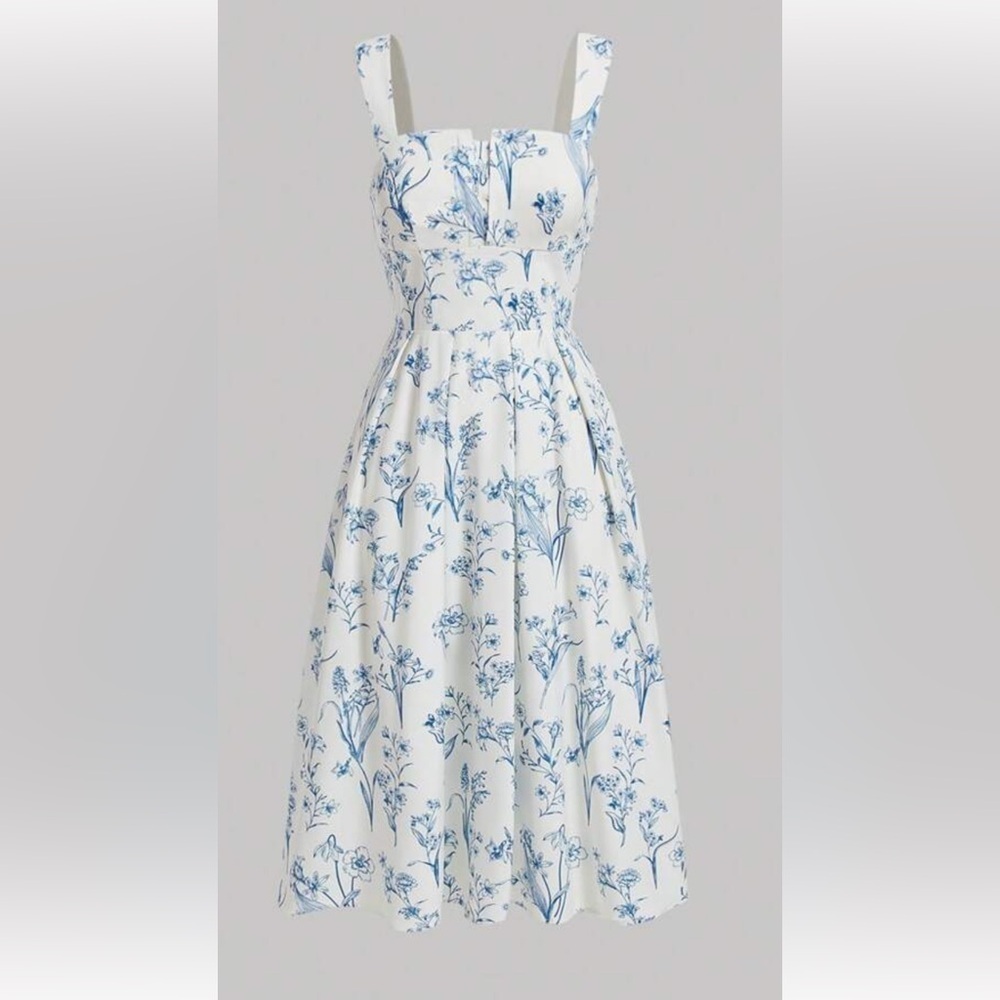 SHEIN Strapless Blue Floral Dress